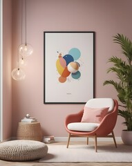 Frame mockup, Living room wall poster mockup, Interior mockup with house background, Scandinavian style, 3D render, 3D illustration