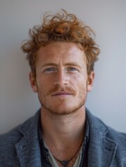 Obraz premium A close-up portrait of a young man with red hair