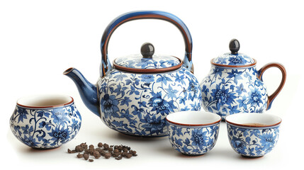 tea set isolated on a white background. Tea ceremony. Created with Generative AI technology.