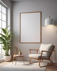 Frame mockup, Living room wall poster mockup, Interior mockup with house background, Scandinavian style, 3D render, 3D illustration