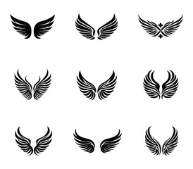 Wings silhouette logo vector set. Wings vector icons set. Wings badges. Collection wings badges