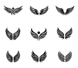 Wings silhouette logo vector set. Wings vector icons set. Wings badges. Collection wings badges