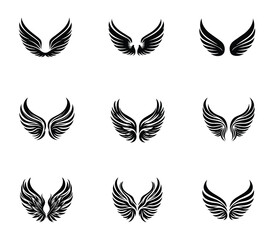 Wings silhouette logo vector set. Wings vector icons set. Wings badges. Collection wings badges