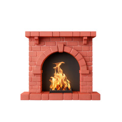 A cozy brick fireplace with a warm fire burning inside. isolated on a white background