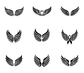 Wings silhouette logo vector set. Wings vector icons set. Wings badges. Collection wings badges