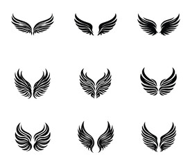 Wings silhouette logo vector set. Wings vector icons set. Wings badges. Collection wings badges