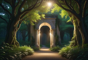 Obraz premium Enchanted Woodland Portal: A Surreal Journey into an Ancient Forest