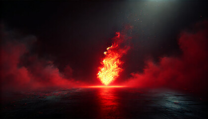 Detailed illustration of a vivid scarlet flame in a pitch-black world