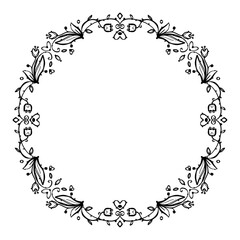 Black doodles - vector floral boho style wreath.