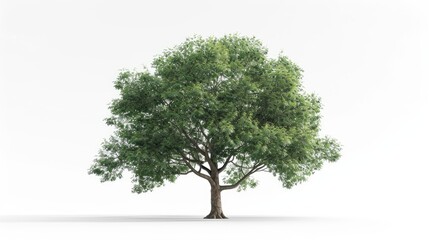 Obraz premium Towering sycamore tree with broad leaves, presented on a pure white background.