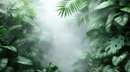 Tropical foliage with misty ambiance