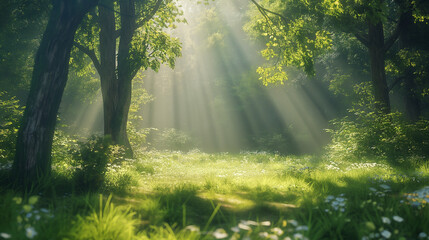 Obraz premium sun rays in the forest