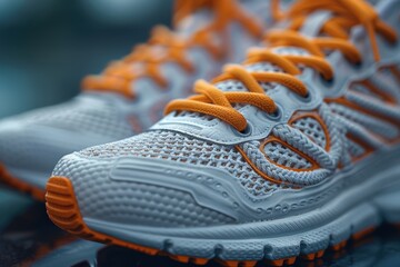 Close-Up View of Running Shoes Highlighting the Detailed Design and Athletic Features
