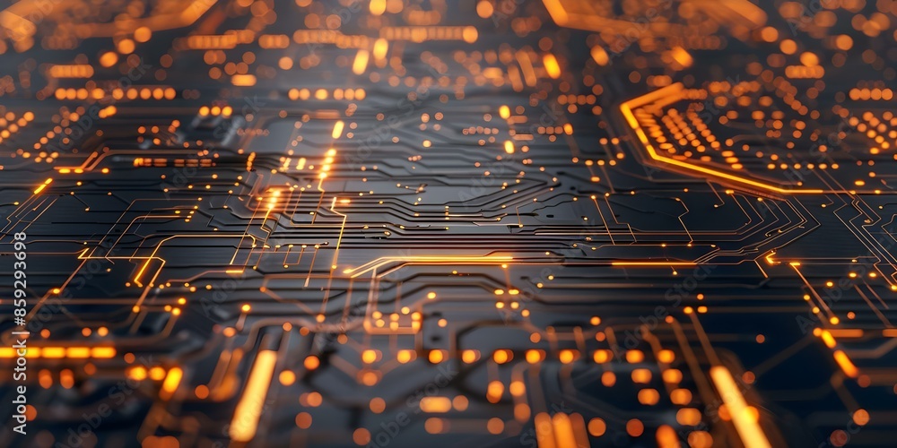 Poster 3d rendering of electronic circuit board showcasing modern computer technology and networking. conce
