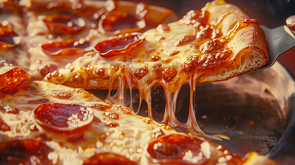 A detailed, realistic drawing of a pizza cutter slicing through a hot, crispy pizza