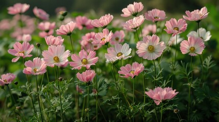 Obraz premium A field of pink cosmos flowers in full bloom