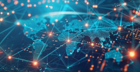 Obraz premium Global network concept, with visualization lines representing connections, glowing, earth