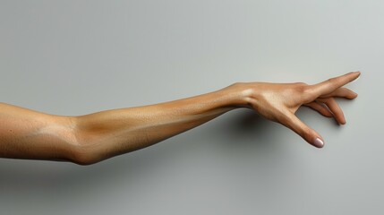 A close-up of a womans arm reaching out