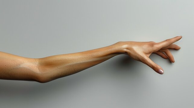 A close-up of a womans arm reaching out