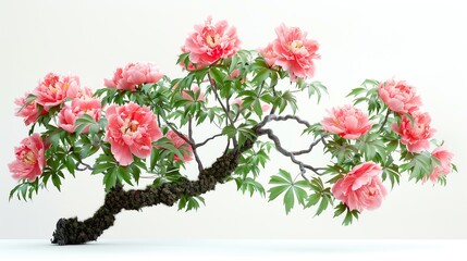 Fototapeta premium Isolate a flowering peony tree on a white background