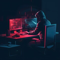 Cybersecurity Concept Illustration of Advanced Persistent Threat (APT) with Dark-toned Color Scheme and Bright Highlights