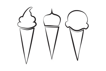 A cone-shaped ice cream set. Vector icon with a line.