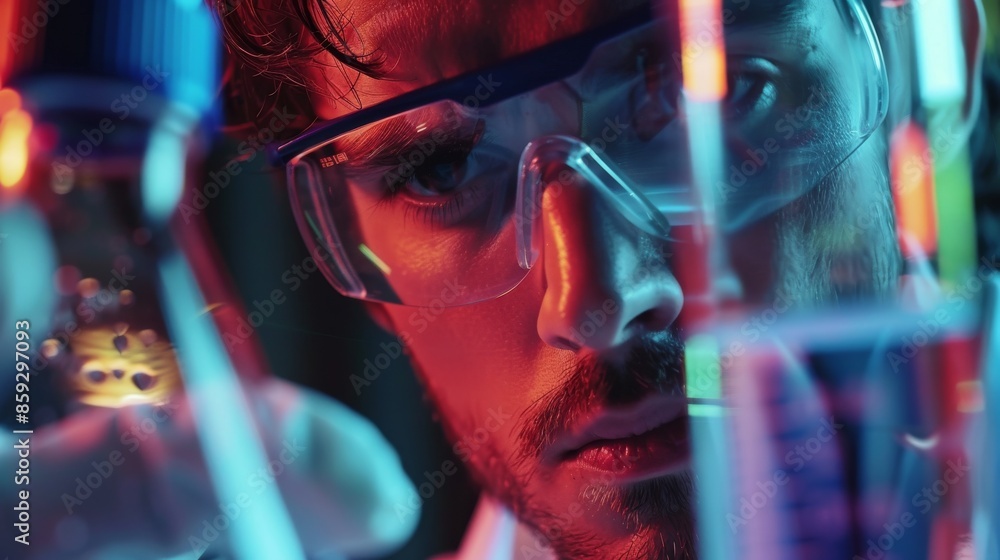 Poster close-up portrait of a scientist in a lab