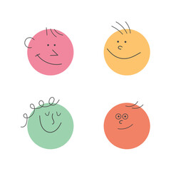 Cute emoji, smile and happy. Family faces avatar icon set. Doodle head, fun emotion. Vector illustration