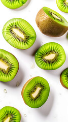 Fototapeta premium Slices of kiwi falling, isolated white background