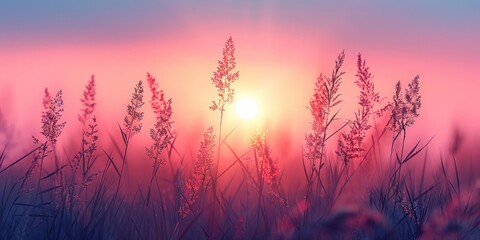 Fototapeta premium Sunset Grass Silhouette with a Golden Glow