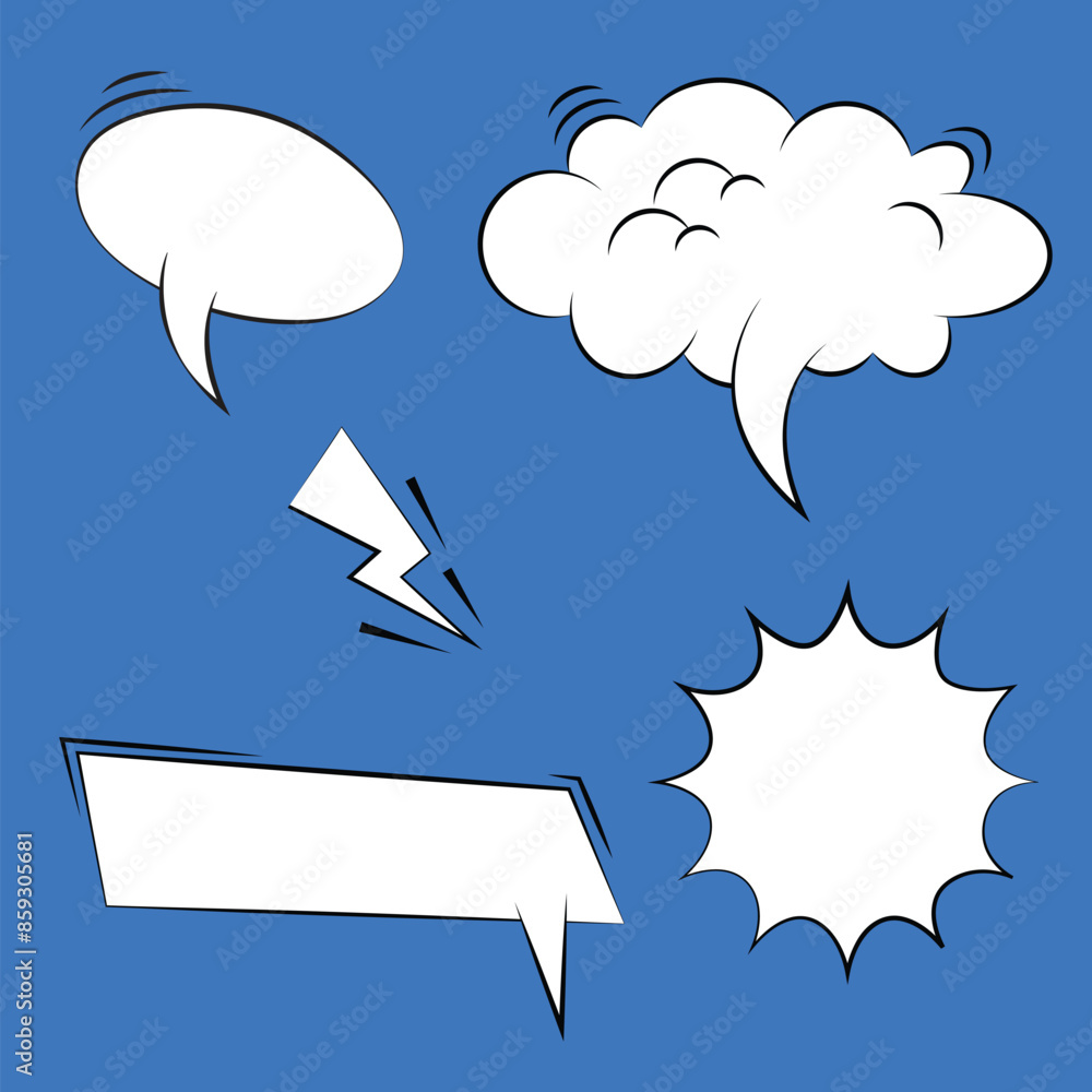 Poster speech bubble for comic text isolated on blue background. set of blank comic bubbles and elements. c