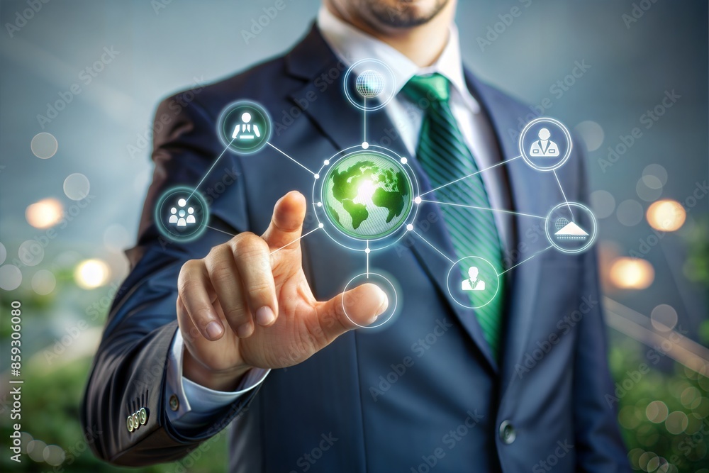 Canvas Prints businessman in blurred background with network icons around it