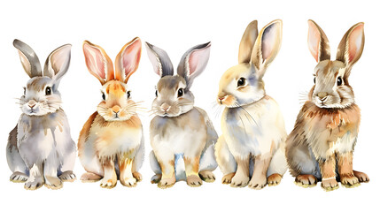 Obraz premium Collection of cute rabbits watercolor isolated on a white background