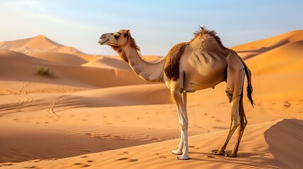 desert sand dunes and a camel, a clear view