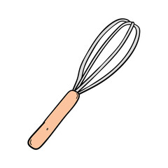 Hand drawn cartoon whisk on white background.