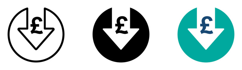 Fototapeta premium Cost reduction. Pound decrease flat vector icon designs set