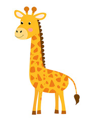 Fototapeta premium Cute giraffe,safari animals.Wild animals of Africa.Simple cartoon flat illustration on transparent background PNG