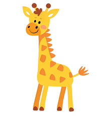 Obraz premium Cute giraffe,safari animals.Wild animals of Africa.Simple cartoon flat illustration on transparent background PNG