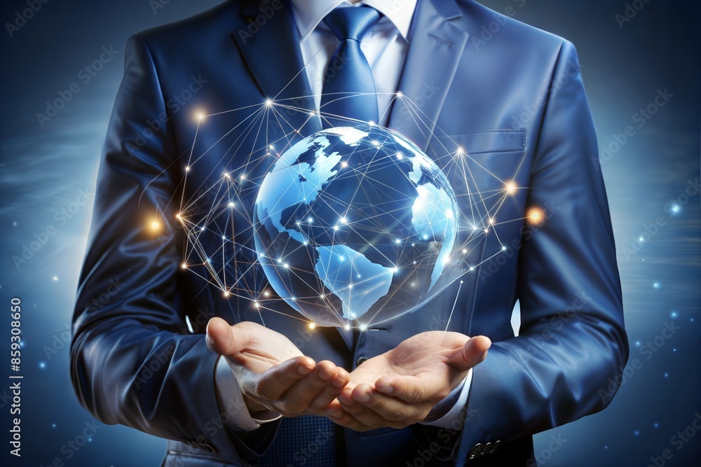 Canvas Prints global business concept businessman holding globe with network icons on background