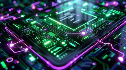 Fototapeta premium Circuit Board with Glowing Lines