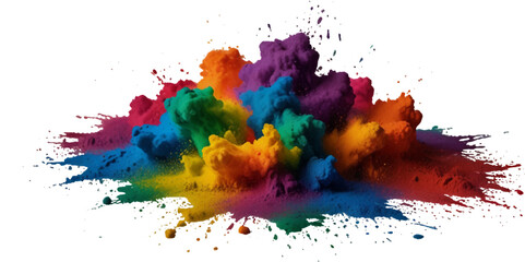 Colorful smoke rainbow painted holi fog festival background. Colorful rainbow paint color smoke cloud explosion isolated on transparent background.