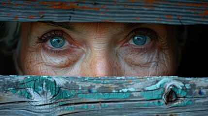 A close-up shot emphasizing the texture and weathered appearance of a rustic wooden panel, painted blue but showing signs of natural wear and aging over time.
