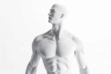 3d cgi image of a human torso showing head to belly, plain, no features, featureless, white