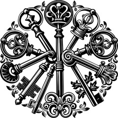 Victorian key vintage illustration AI Generative