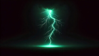 Powerful Dark Green Lightning Bolt in Pitch-Black World