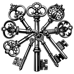 Victorian key vintage illustration AI Generative