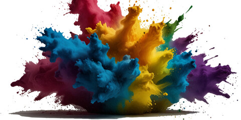 Vector abstract colorful rainbow holi paint and colorful cloud smoke powder explosion isolated on transparent wide panorama background.