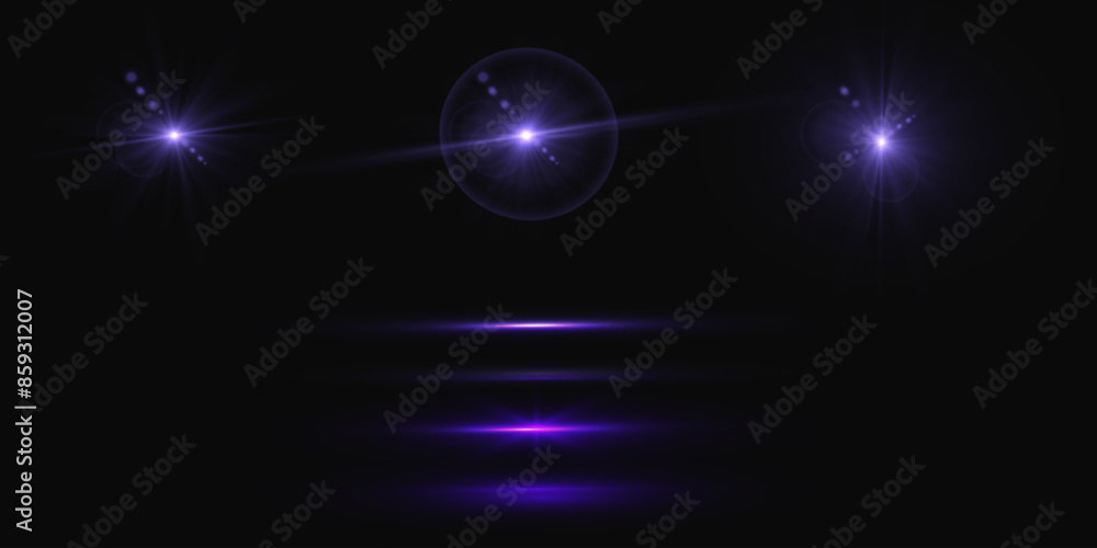 Poster The effect of abstract blue light rays with highlights on a black background. Vector 10 EPS