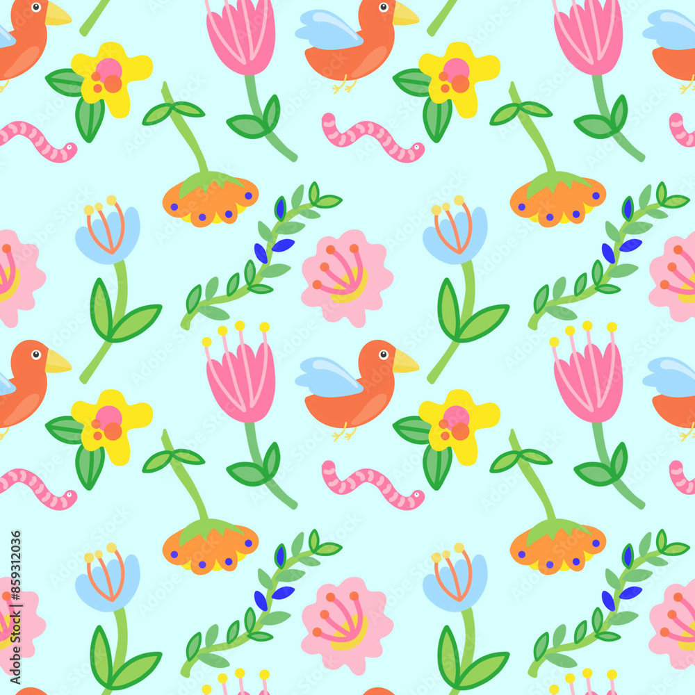 Wall mural colorful nature-themed seamless pattern