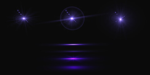 The effect of abstract blue light rays with highlights on a black background. Vector 10 EPS